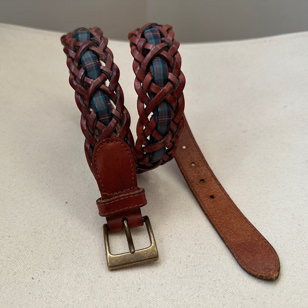 Fossil Brown Braided Leather Belt with Brass Buckle